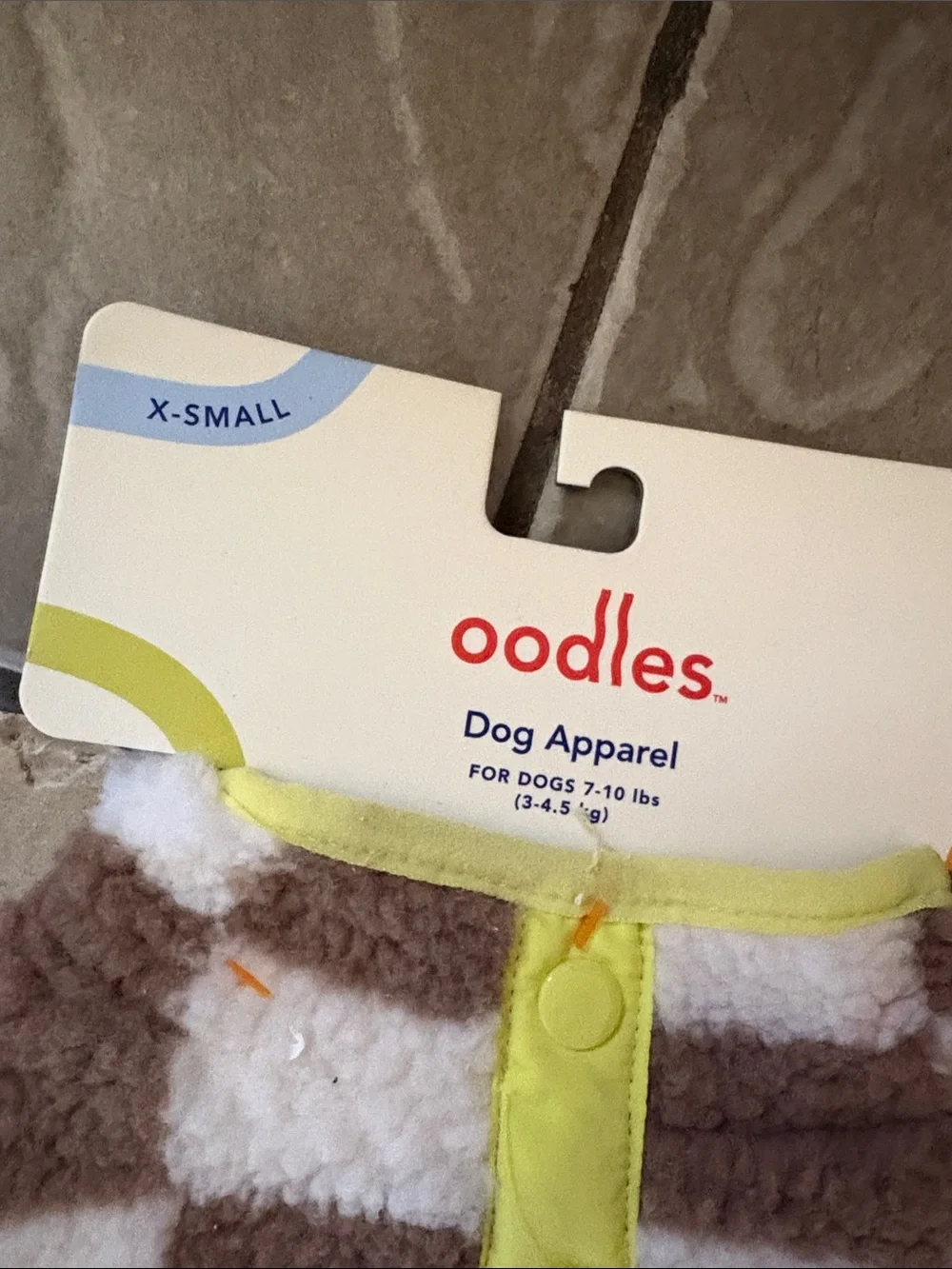 Oodles Brown & Cream Checkerboard Dog Hoodie with Yellow Trim lot 2 XS